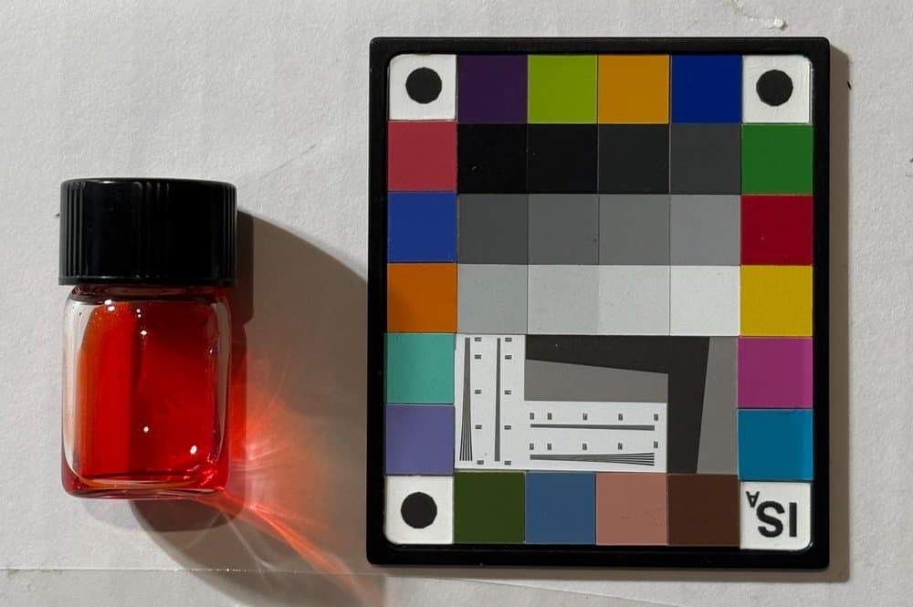 Color checker and dye dropper in a textile conservation studio